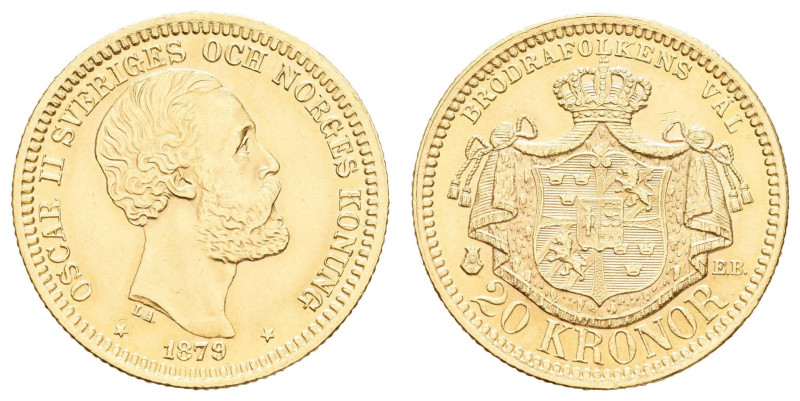 Europa und Übersee Schweden
 20 Kronen, Gold, 1879, Oskar II., Fried. 93a, etw....