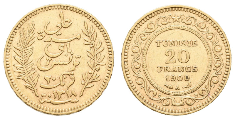 Europa und Übersee Tunesien
 20 Francs, Gold, 1900, Ali Bei, Fb. 12, ss.