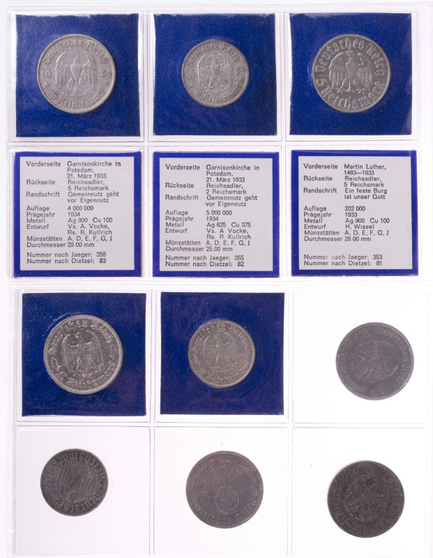 Sammlungen und Nachlässe Drittes Reich 1933 - 1945
 Kleines Lot von neun Silber...