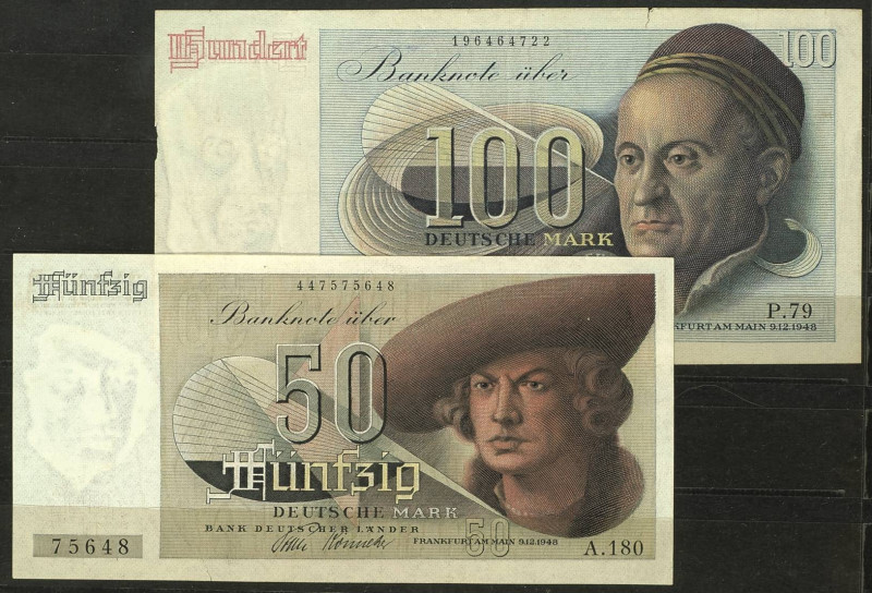 Banknoten Geldscheine Bank deutscher Länder
 BDL, 50 und 100 DM, 9.12.1948, Fra...