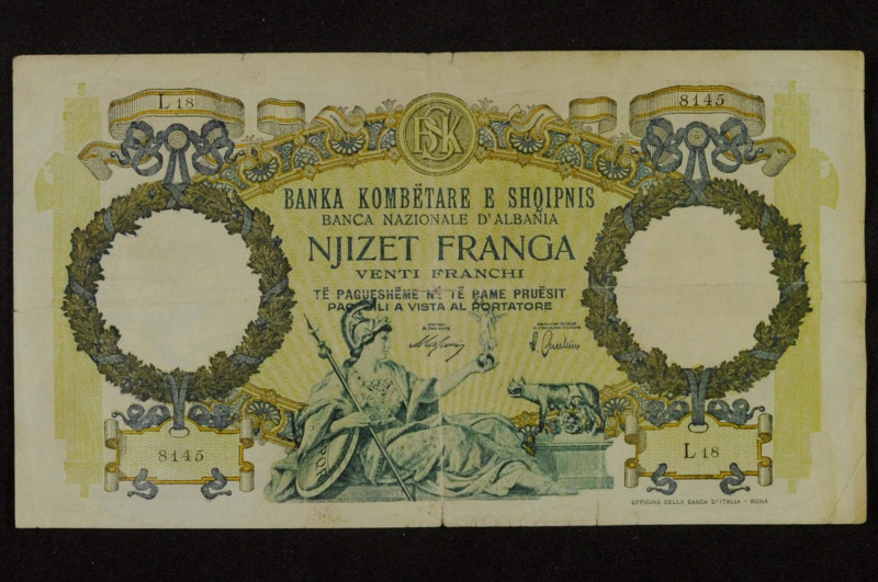 Banknoten Banknoten Europa
 Albanien, 20 Franga (4x), o. D (1939), gedruckt in ...