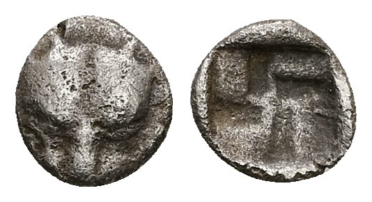 Cimmerian Bosporos, Pantikapaion. AR Obol, 0.47 g 8.03 mm. Circa 480-470 BC.
Obv...