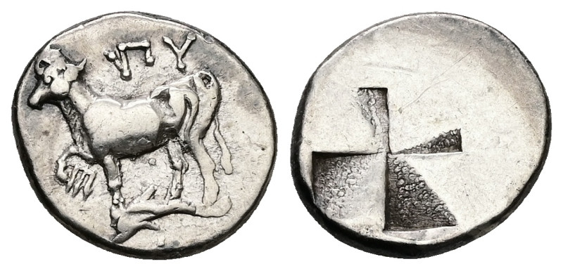 Thrace, Byzantium. AR Drachm, 3.73 g 17.13 mm. Circa 387-340 BC. 
Obv: ΠY, bull ...