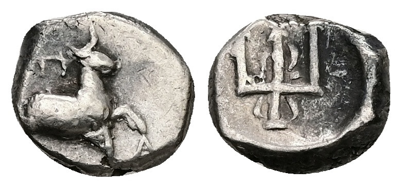 Thrace, Byzantion. AR Hemidrachm, 2.00 g 11.25 mm. Circa 387/6-340 BC.
Obv: 'ΠΥ....