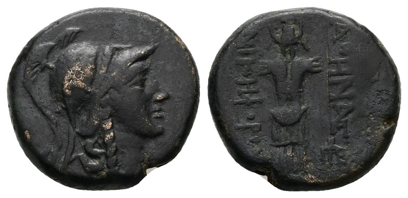 Mysia, Pergamon. Ae, 9.18 g 20.06 mm. Mid-late 2nd century BC.
Obv: Helmeted hea...