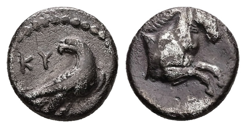 Aeolis, Kyme. AR Hemidrachm, 1.83 g 11.90 mm. Circa 350-325 BC. 
Obv: KY, Eagle ...