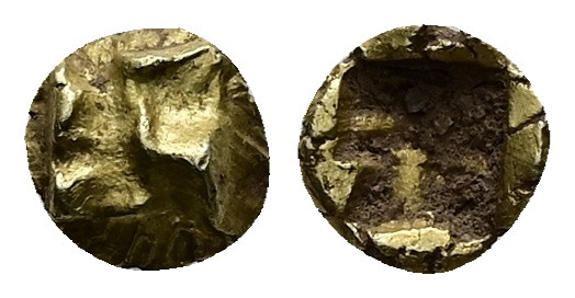 Ionia, Uncertain. EL 1/24 Stater. 0.69 g 7.66 mm. Circa 625-600 BC.
Obv: Raised ...