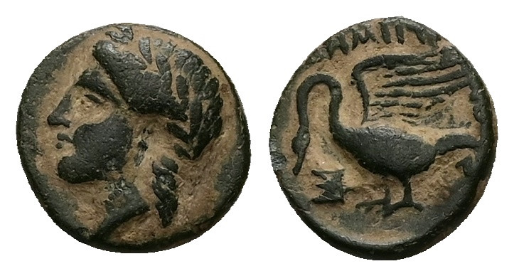 Ionia, Klazomenai. Ae, 0.88 g 10.28 mm. Circa 386-301 BC. Demetrios (?), magistr...