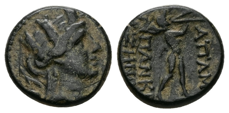 Phrygia, Apameia. Ae, 4.29 g 16.39 mm. Circa 88-40 BC. Pankr -,magistrate, son o...