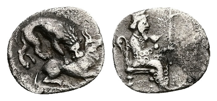 Cilicia. Tarsos. Mazaios, Satrap of Cilicia. AR Obol, 0.44 g 10.48 mm. 361-334 B...