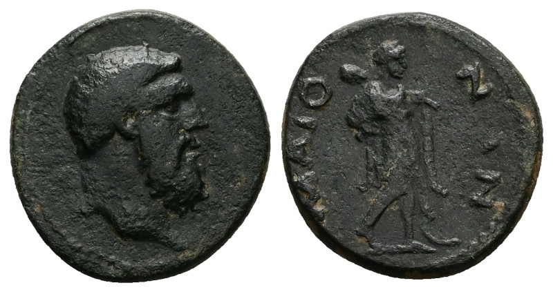 Lydia, Maeonia. Pseudo-autonomous. AE. 4.60 g. 20.44 mm.
Obv: Head of Heracles, ...