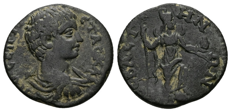 Phrygia, Sebaste. Geta as Caesar, AD 198-209. AE. 7.39 g. 23.78 mm.
Obv: ΠO CEΠ ...