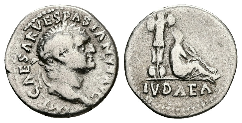 Vespasian, AD 69-79. AR, Denarius. 3.14 g. 18.31 mm. Rome. Judaea Capta commemor...