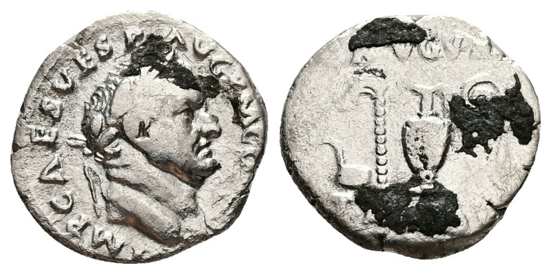 Vespasian, 69-79 AD. AR, Denarius. 2.84 g. 17.61 mm. Rome.
Obv: IMP CAES VESP AV...