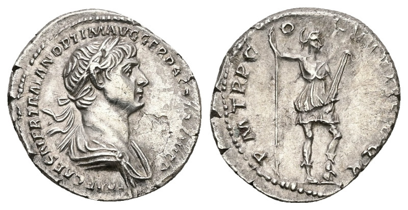 Trajan, AD 98-117. AR, Denarius. 2.83 g. 19.44 mm. Rome.
Obv: IMP CAES NER TRAIA...