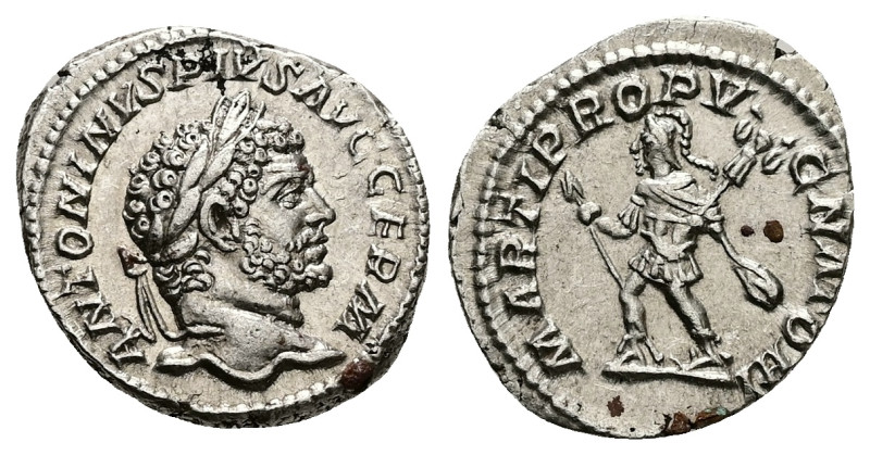 Caracalla, AD 198-217. AR, Denarius. 2.91 g. 19.99 mm. Rome.
Obv: ANTONINVS PIV...