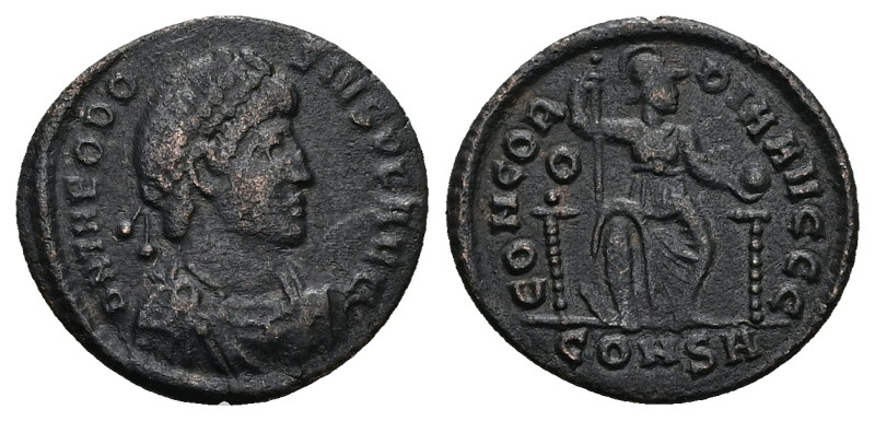 Theodosius I, AD 379-395. AE. 2.14 g. 18.88 mm. Constantinople.
Obv: D N THEODOS...