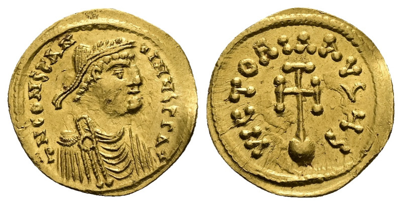 Constans II, AD 641-668. AV, Semissis. 2.19 g. 17.91 mm. Constantinople.
Obv: dN...