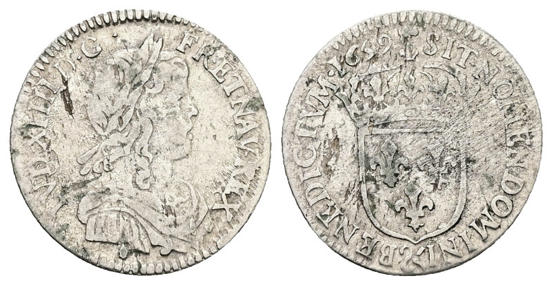 France. Louis XIV the Sun King, AD 1643-1715. AR, 1/12 Écu. 2.21 g. 20.68 mm.
Ob...