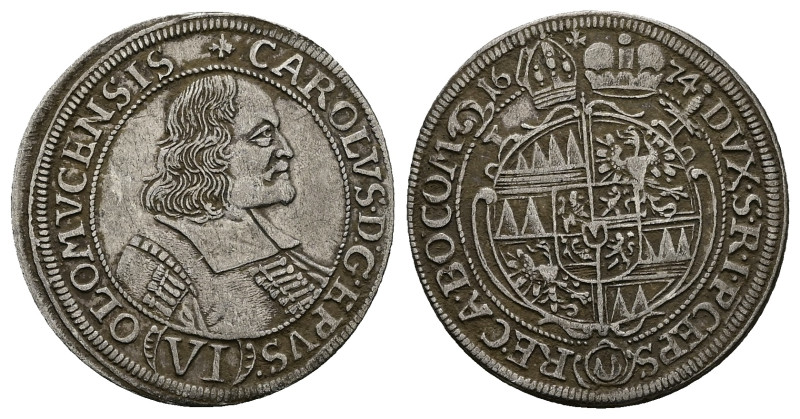 Charles II of Liechtenstein Kastelkorn, AD 1664-1695. AR, 6 Kreuzer. 3.49 g. 26....