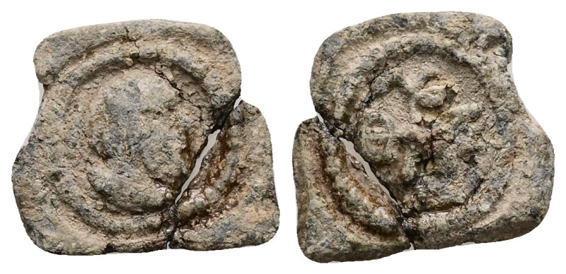 PB Byzantine seal (AD 6th–7th centuries)
Obv: Bust in profile of the seal's own...