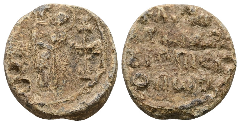 PB Byzantine seal of Leo, archbishop (AD 8th – 9th centuries)
Obv: The Mother of...