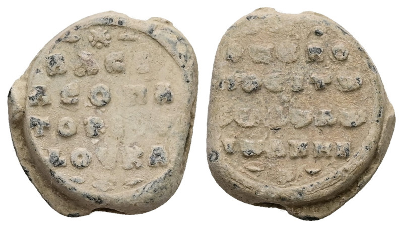 PB Byzantine seal of John Doukas, basileopator (1071)
Obv: Inscription of four ...