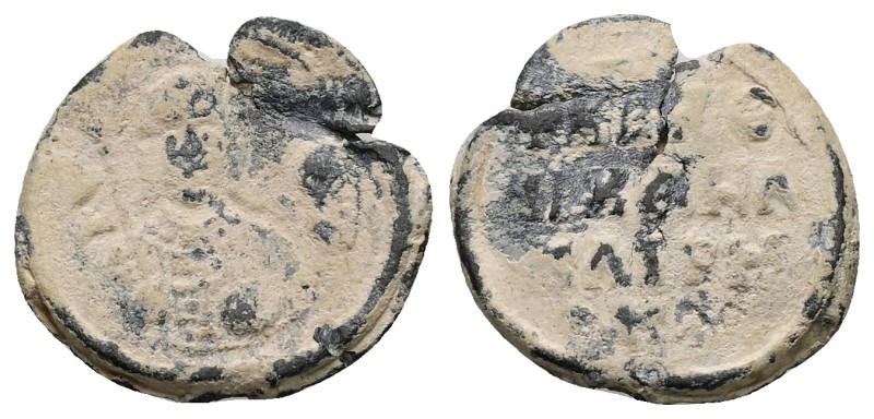 PB Byzantine seal of Michael (c. AD 11th century)
Obv: Half-length of the Archa...