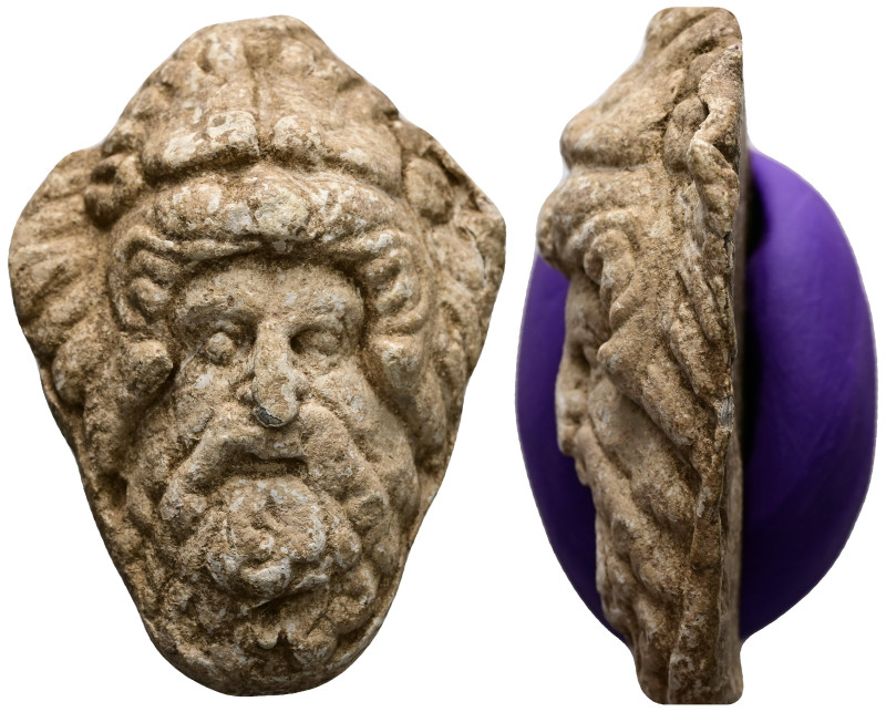 Hellenistic Lead aplique (c. 2nd century BC)
Lead aplique of mask of Heracles....