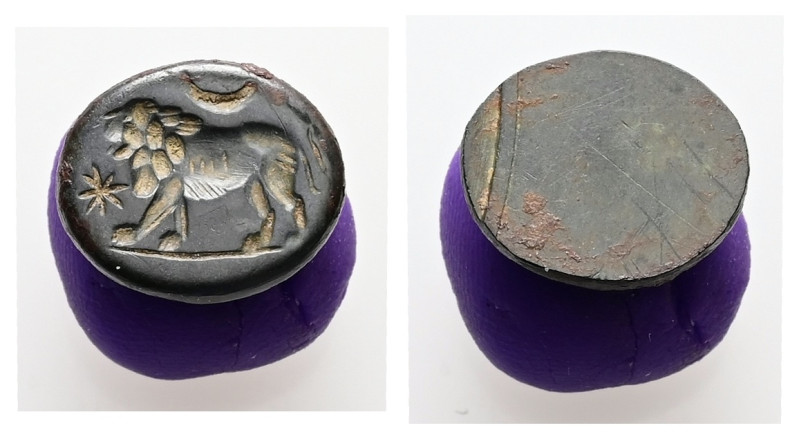 Greco-Roman magical gem (AD 3rd century)
Lion striding to left. In the free fie...