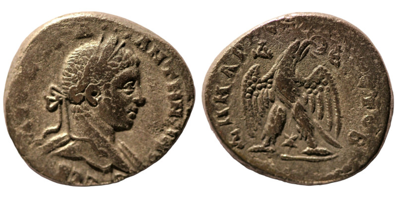 Elagabal. (218-222 AD). Billon Tetradrachm. (27mm 11,82g) Antioch. Obv: laureate...