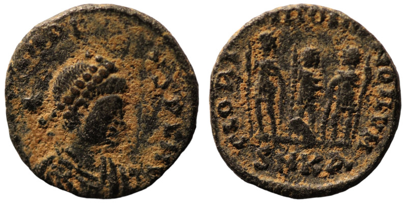 Theodosius II. (406-408 AD). Æ Follis. (16mm, 2,19g) Antioch. Obv: D N THEODOSIV...