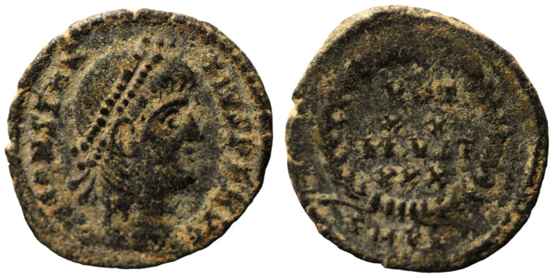 Constans. (347-348 AD). Æ Follis. (18mm, 1,74g) Antioch. Obv: D N CONSTANS P F A...