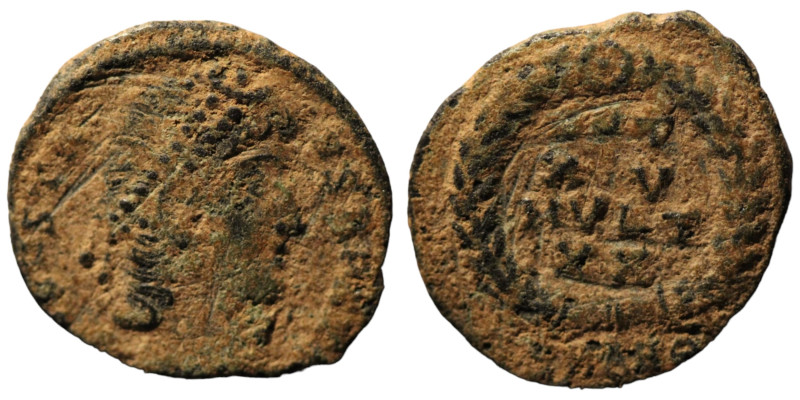 Constans. (347-348 AD). Æ Follis. (14mm, 1,27g) Antioch. Obv: D N CONSTANS P F A...