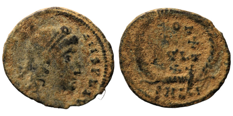 Constans. (347-348 AD). Æ Follis. (17mm, 1,52g) Antioch. Obv: D N CONSTANS P F A...