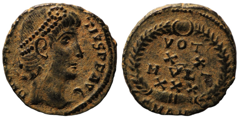 Constans. (347-348 AD). Æ Follis. (14mm, 1,80g) Antioch. Obv: D N CONSTANS P F A...