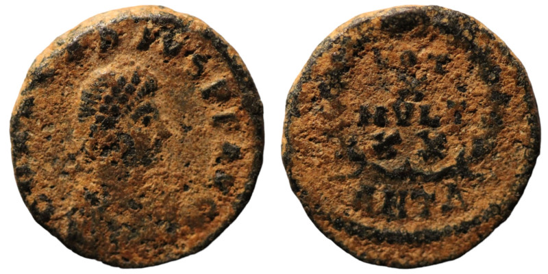 Arcadius. (383-388 AD). Æ Follis. (14mm, 1,41g) Antioch. Obv:  D N ARCADIVS P F ...