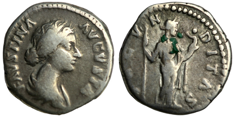 Faustina II. Minor. (161-164 AD) AR Denar. (18mm, 3,18g) Rome. Obv: FAVSTINA AVG...