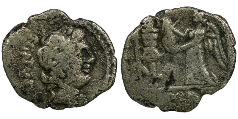 C. Egnatuleius C. (97 BC) AR Quinar. (18mm, 1,53g) Rome. Obv: head of Apollo rig...