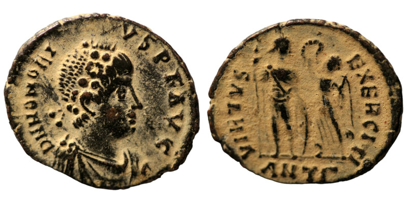 Honorius. (393-395 AD). Follis. (19mm, 2,06g) Antioch. Obv: DN HONORIVS PF AVG. ...