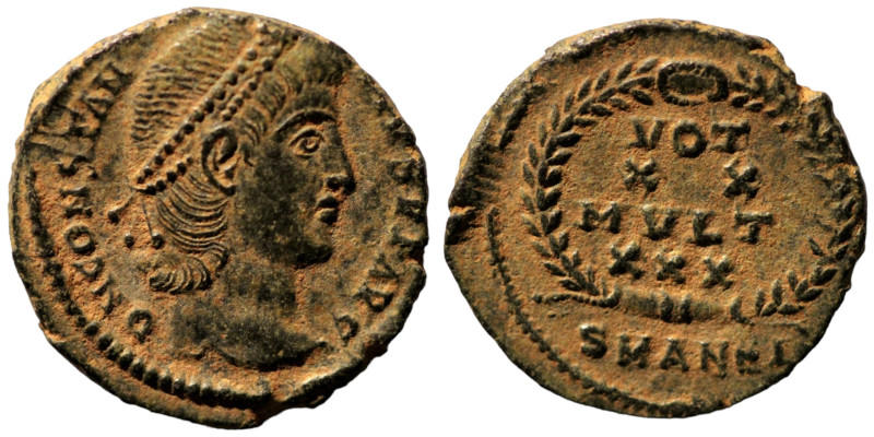 Constans. (347-348 AD). Æ Follis. (16mm, 1,75g) Antioch. Obv: D N CONSTANS P F A...