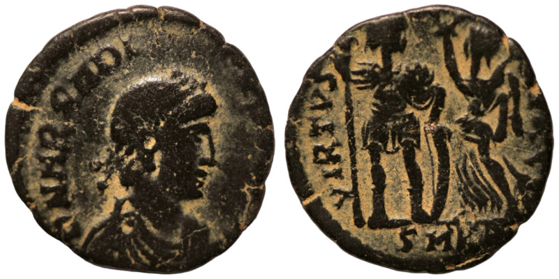 Arcadius. (394-400 AD). Follis. (17mm, 1,62g) Cyzicus. Obv: DN ARCADIVS PF AVG. ...