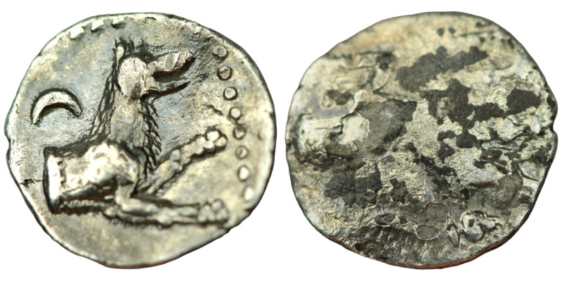 Cilicia. Tarsos. (324-323 BC) AR Obol. (11mm, 0,62g) Obv: wolf. Rev: baal.