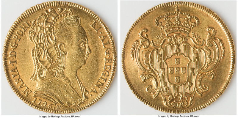 Maria I gold 6400 Reis (Peça) 1796-R XF (Mount Removed, Altered Surfaces), Rio d...