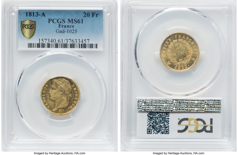 Napoleon gold 20 Francs 1813-A MS61 PCGS, Paris mint, KM695.1, Fr-511, Gad-1025....