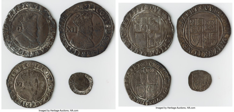 James I 4-Piece Lot of Uncertified Hammered Issues, Unattributed lot includes (2...