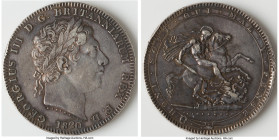George III Crown 1820 XF (Rim Bump, Cleaned), KM675, S-3787. LX on edge. 37.9mm. 28.13gm. HID09801242017 © 2023 Heritage Auctions | All Rights Reserve...