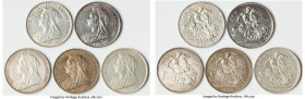Victoria 5-Piece Lot of Uncertified Assorted Crowns XF, 1) Crown 1898 LXI - KM783, S-3937. 38.7mm. 28.19gm 2) Crown 1898 LXI - KM783, S-3937. 38.9mm. ...