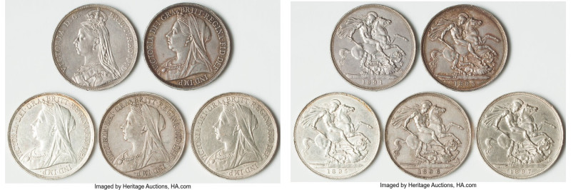 Victoria 5-Piece Lot of Uncertified Assorted Crowns, 1) Crown 1891 - KM765, S-39...