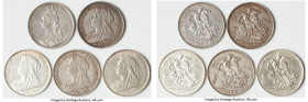 Victoria 5-Piece Lot of Uncertified Assorted Crowns, 1) Crown 1891 - KM765, S-3921. 38.5mm. 28.26gm 2) Crown 1893 LVI - KM783, S-3937. 38.8mm. 28.25gm...